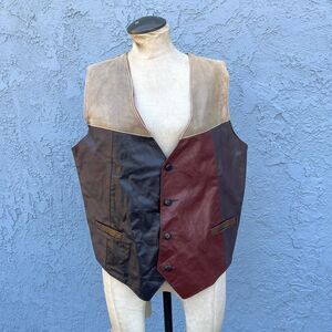 Vintage Patchwork Leather Vest Distressed Size Mens Large 44 Western Cowboy